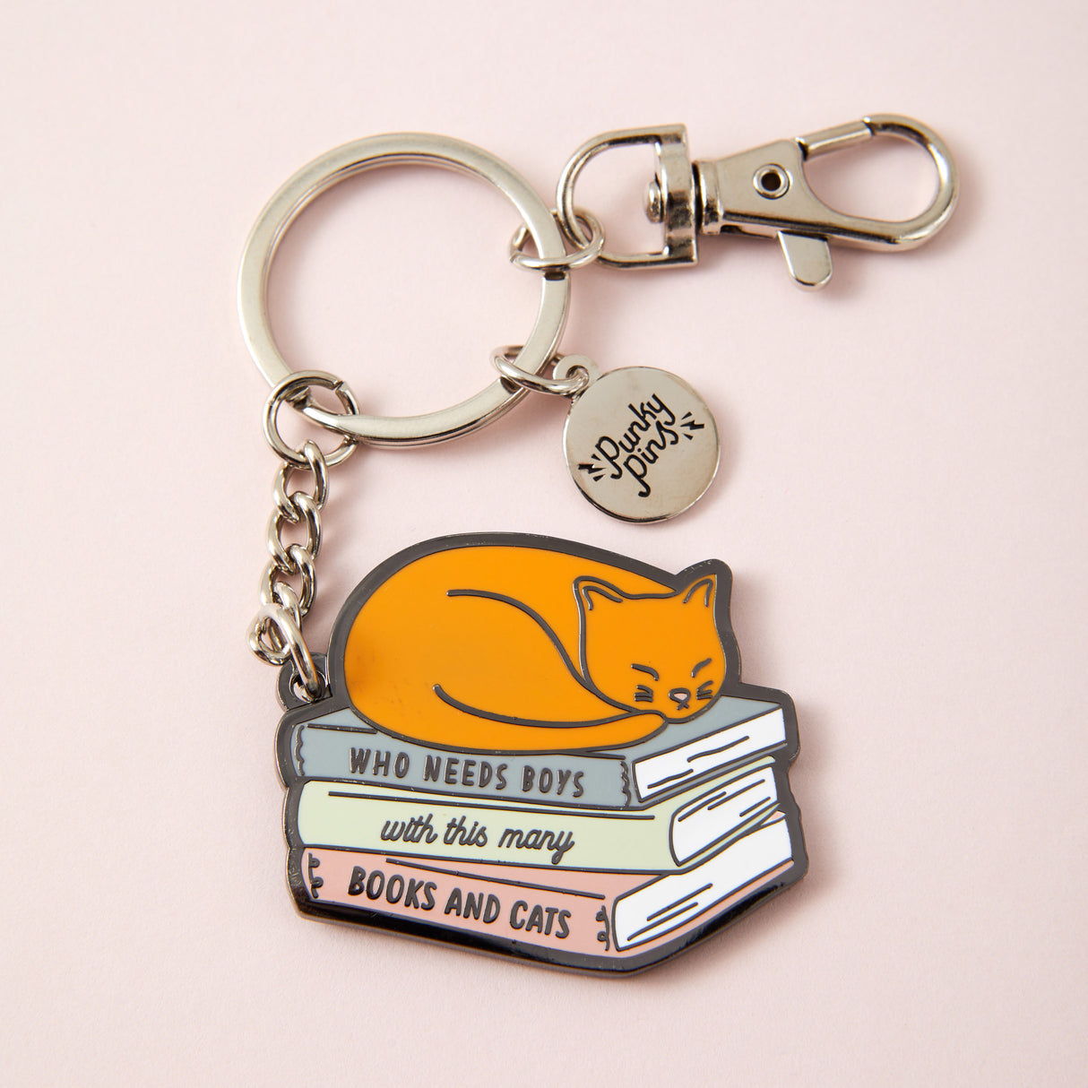 Who Needs Boys With This Many Books and Cats Enamel Keyring