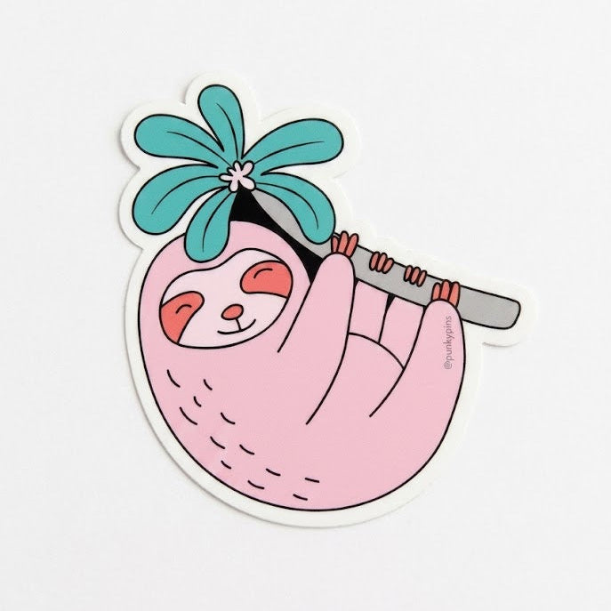 Pink Sloth Large Vinyl Sticker
