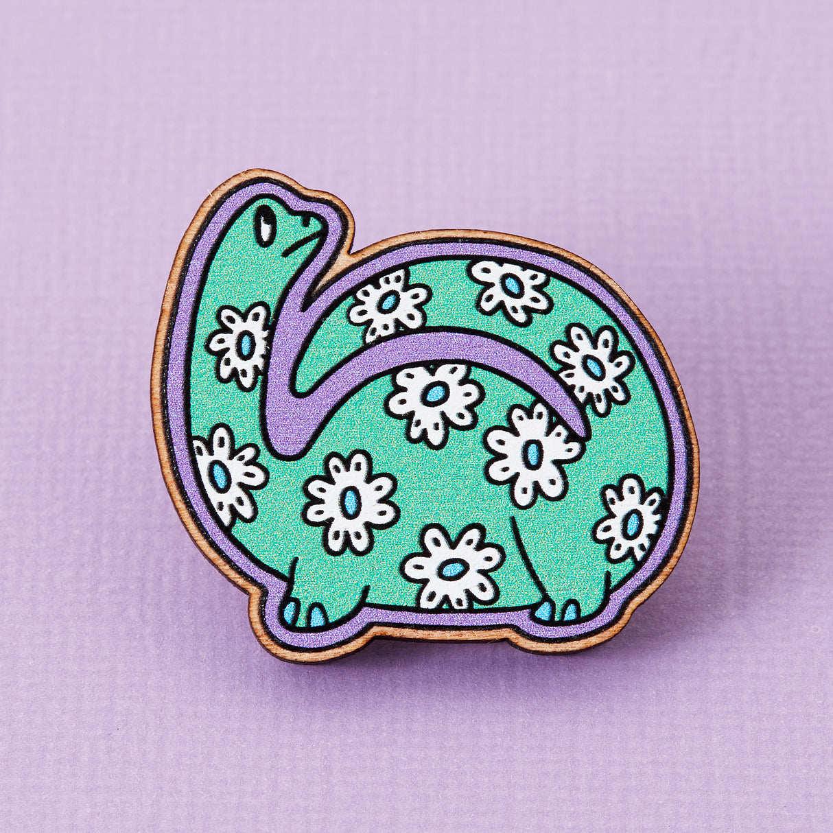 Daisy Print Dinosaur Wooden Eco Pin