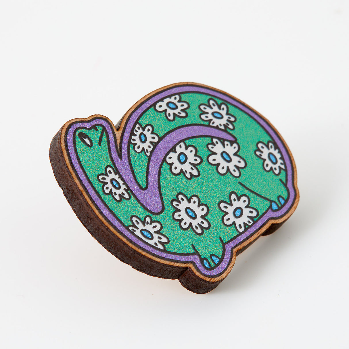Daisy Print Dinosaur Wooden Eco Pin