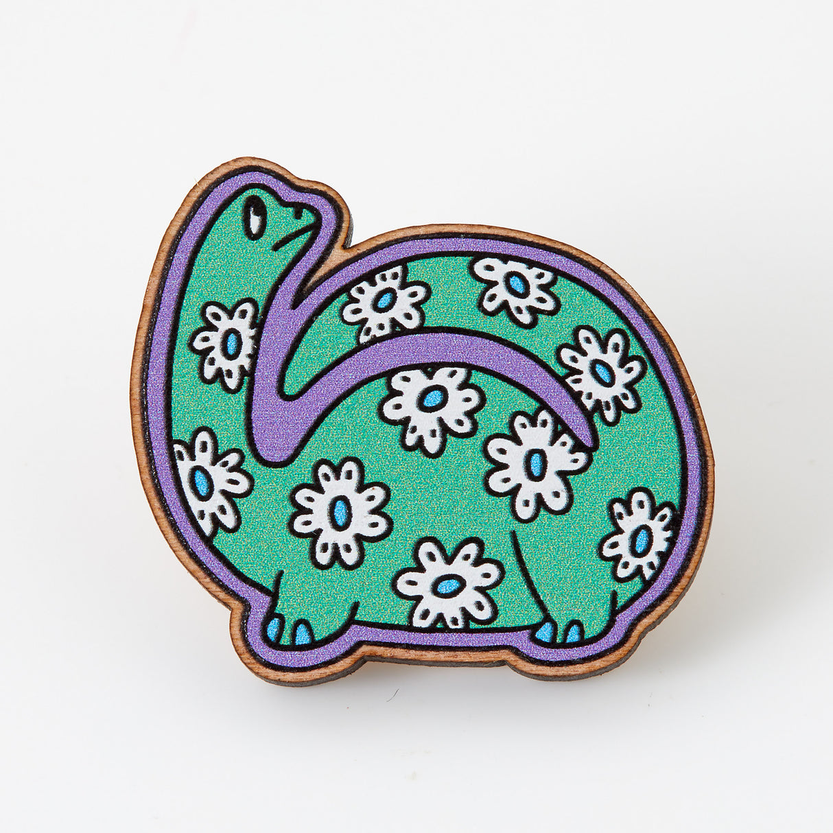 Daisy Print Dinosaur Wooden Eco Pin