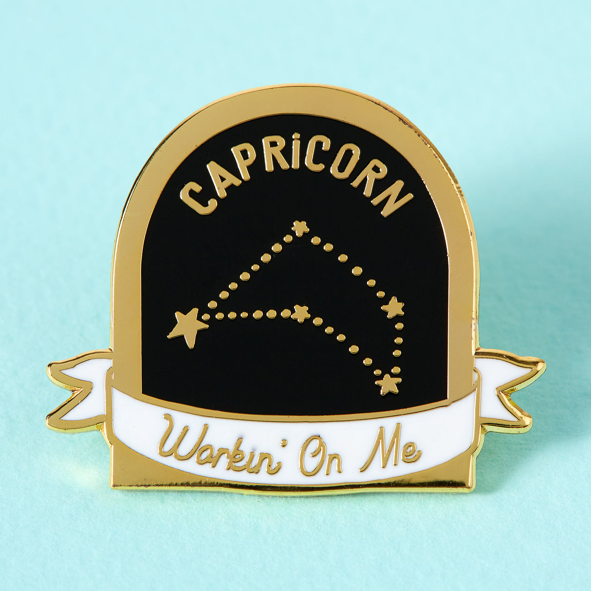 Capricorn Black and White Starsign Enamel Pin