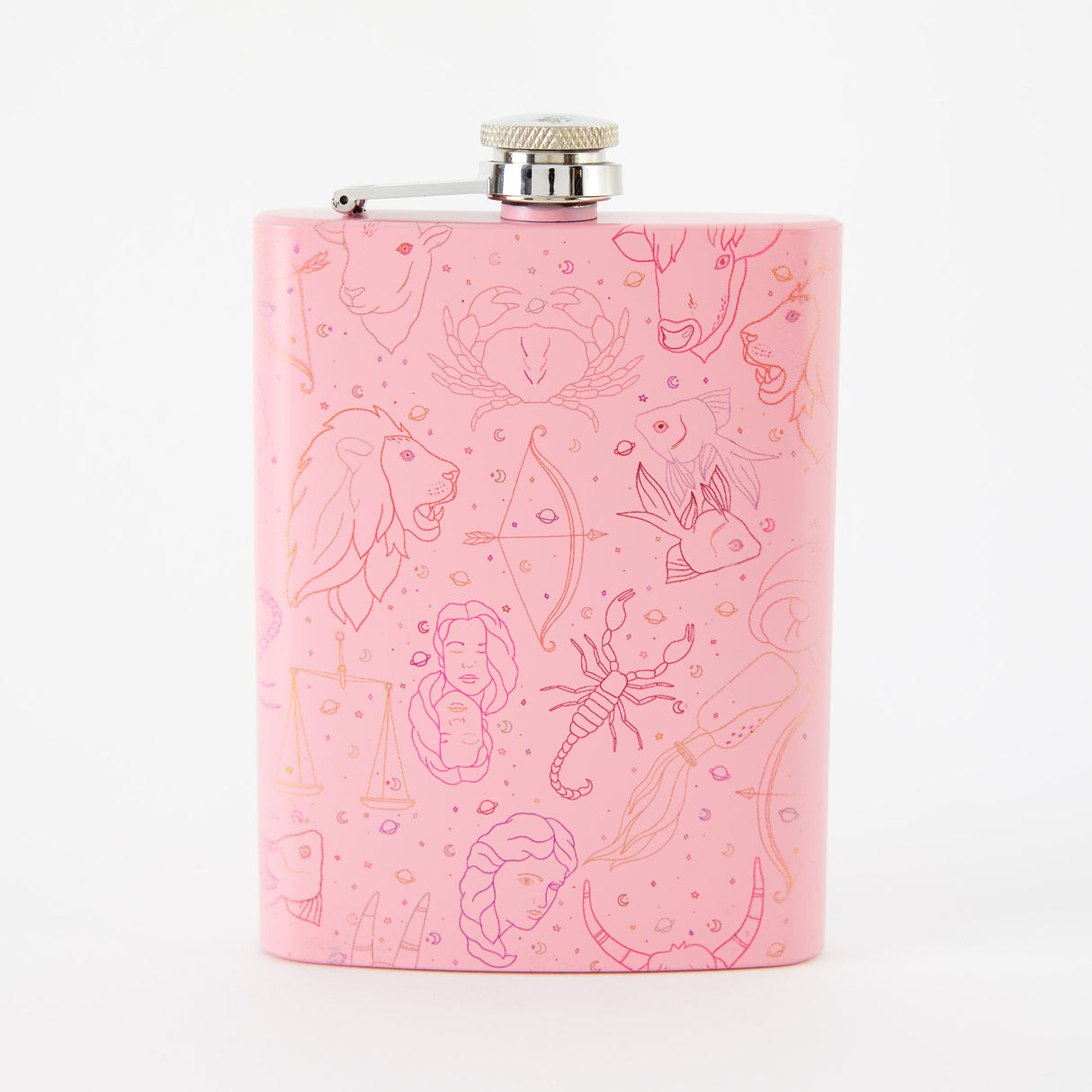 Zodiac Tall Light Pink Hip Flask