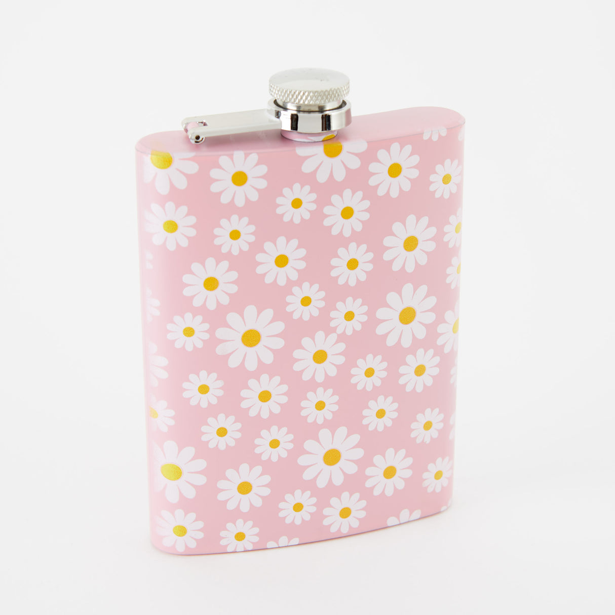 Daisy Print Tall Light Pink Hip Flask