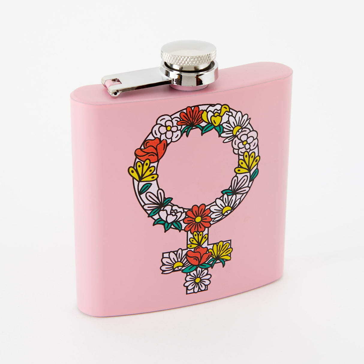 Floral Feminist Light Pink Hip Flask