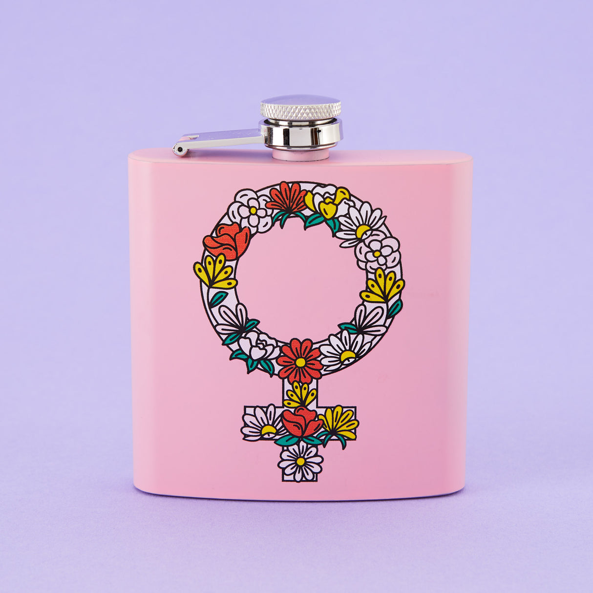 Floral Feminist Light Pink Hip Flask
