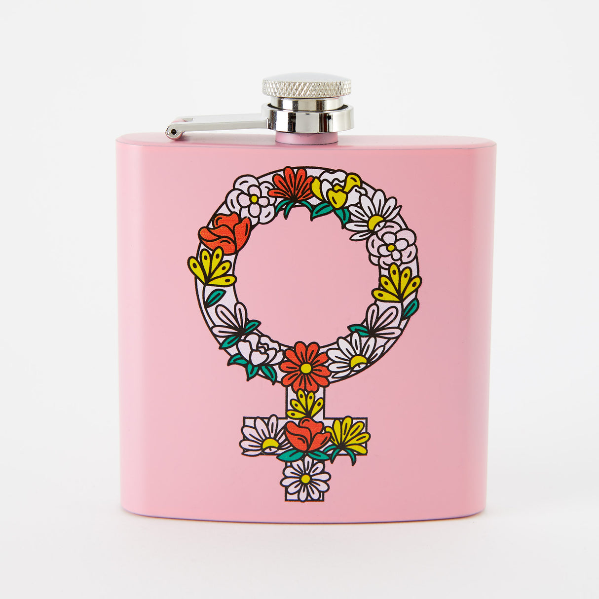 Floral Feminist Light Pink Hip Flask