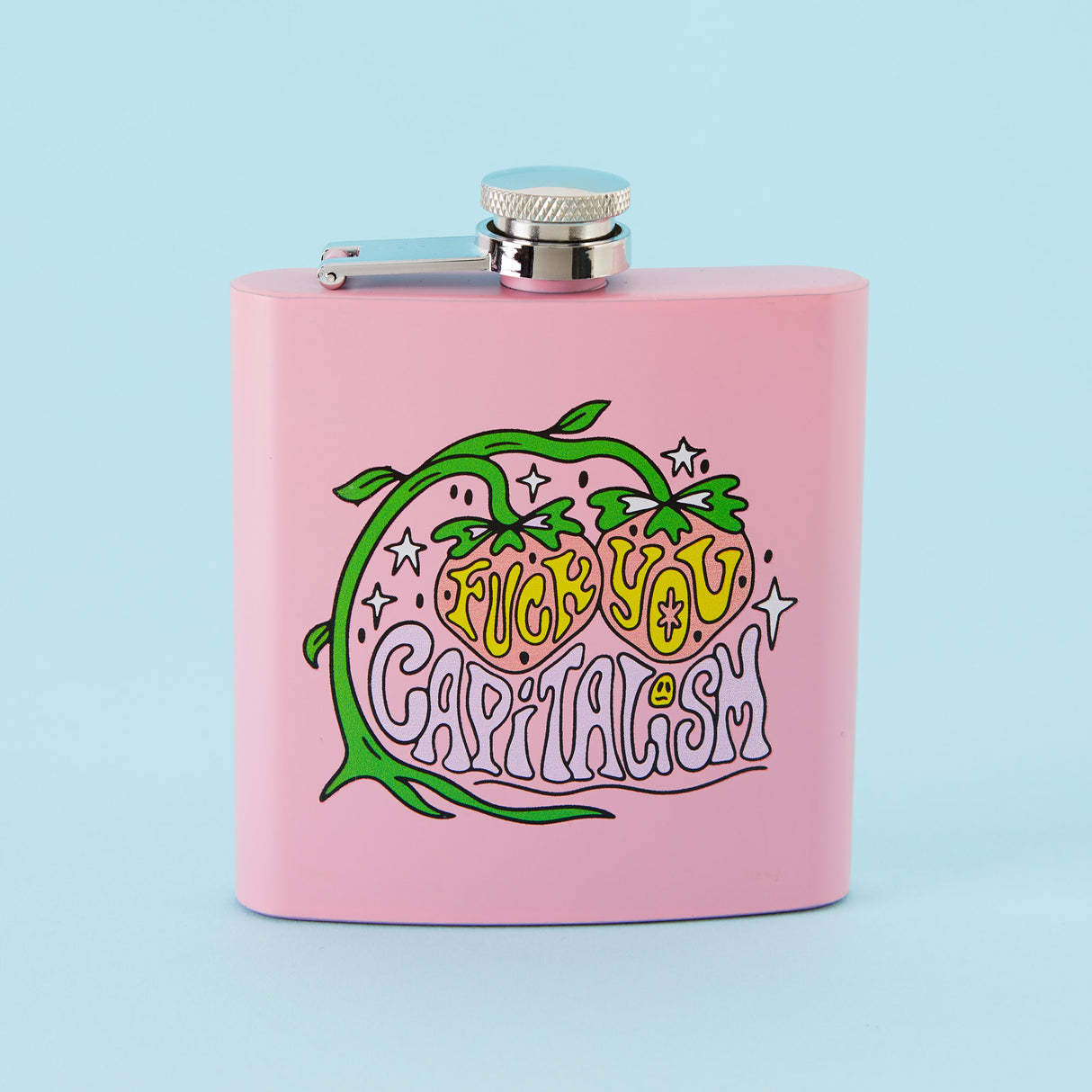 Fuck You Capitalism Light Pink Hip Flask