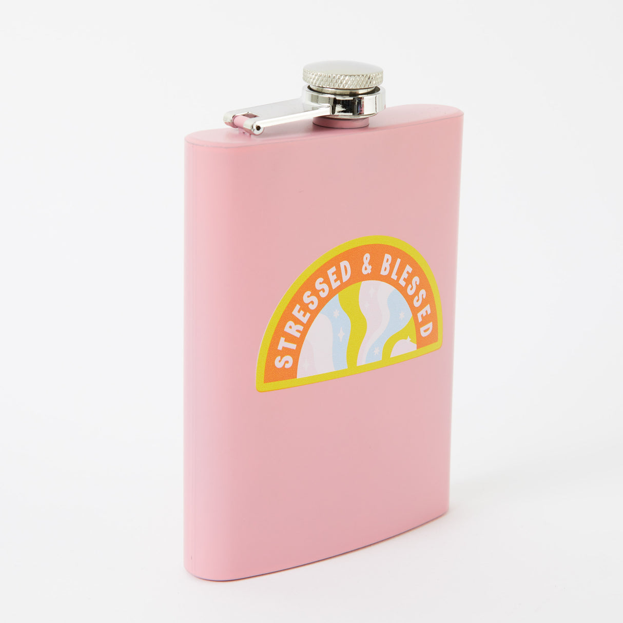 Stressed and Blessed Tall Light Pink Hip Flask