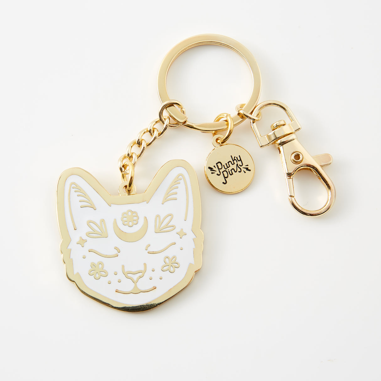 White Cat Face Enamel Keyring