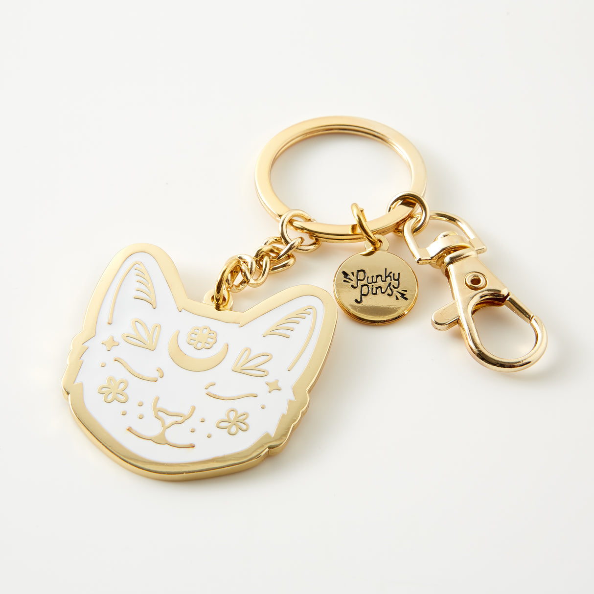 White Cat Face Enamel Keyring