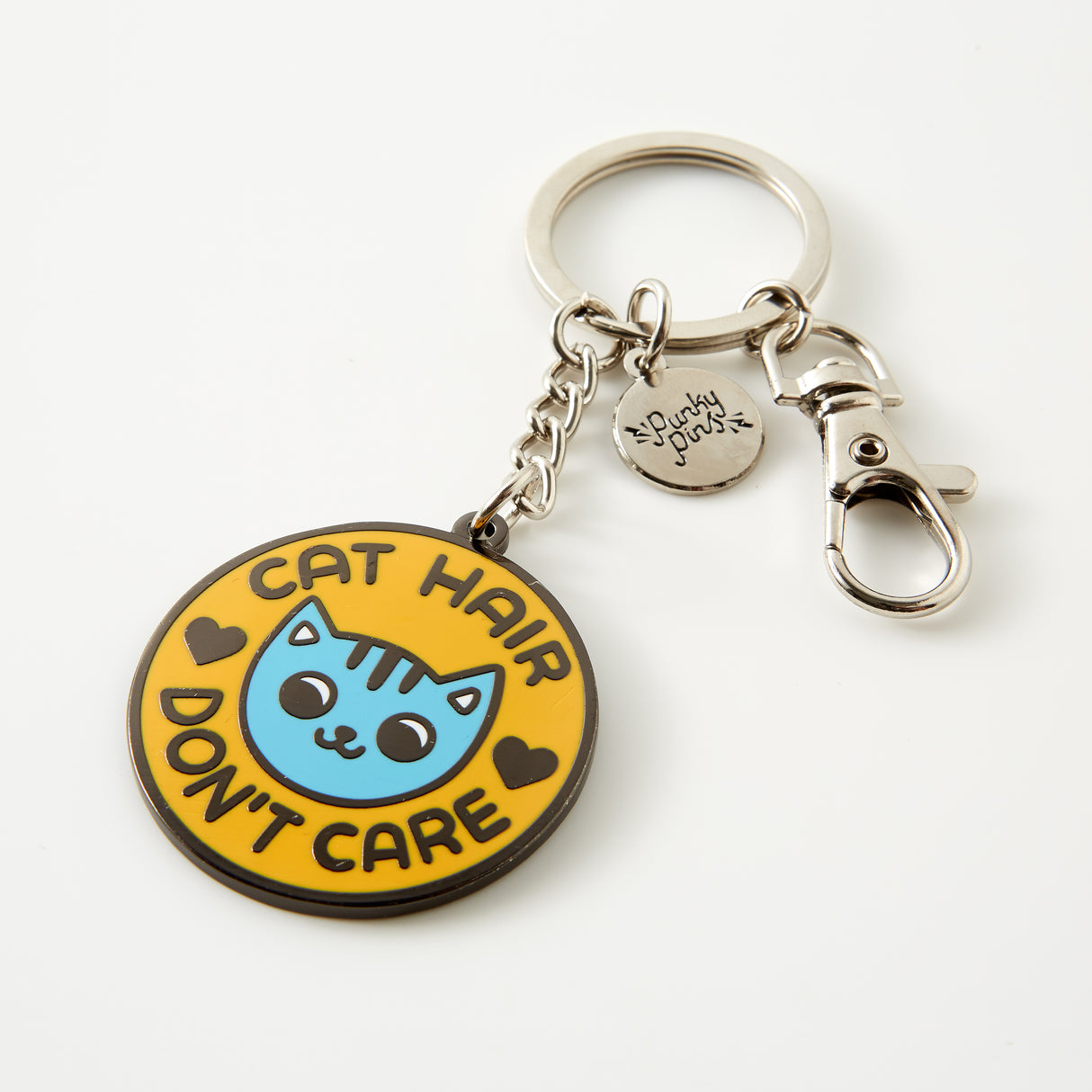 Cat Hair Don't Care Enamel Keyring