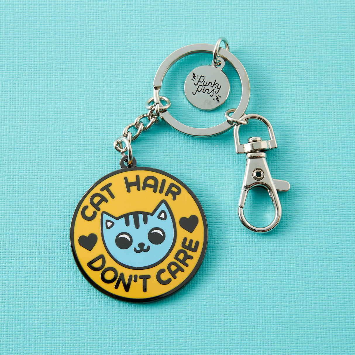 Cat Hair Don't Care Enamel Keyring