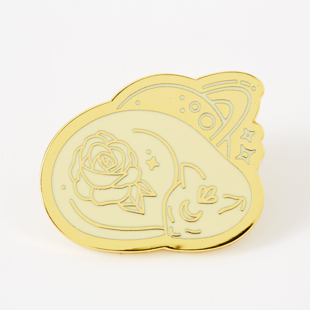 Sleeping Rose Cat Gold Plated Pin
