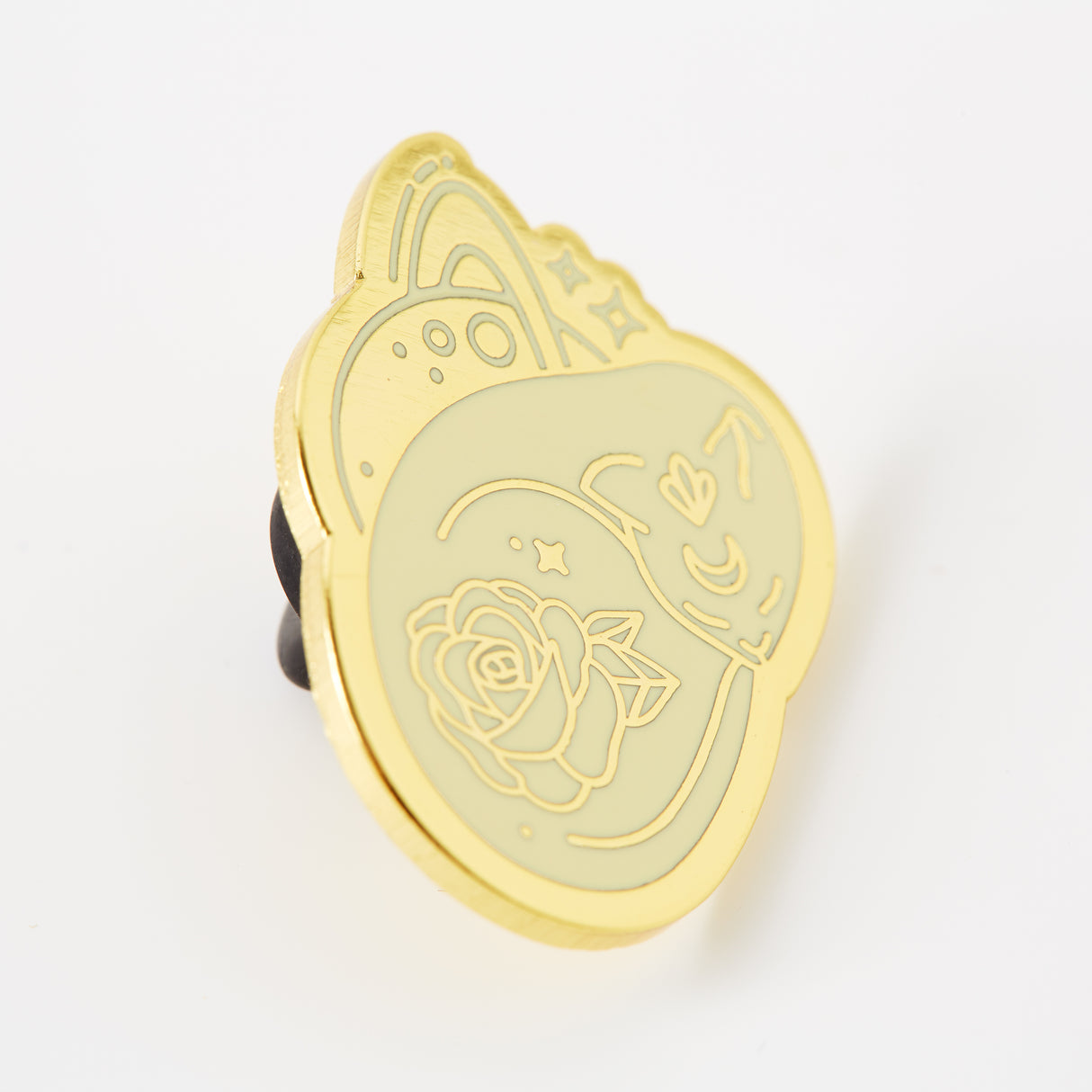 Sleeping Rose Cat Gold Plated Pin