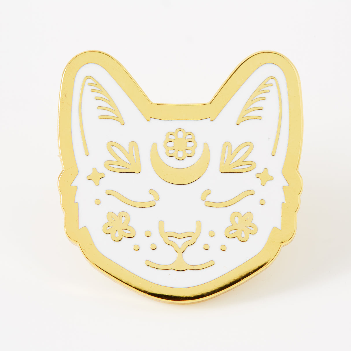 Crescent Moon Cat Gold Plated Pin