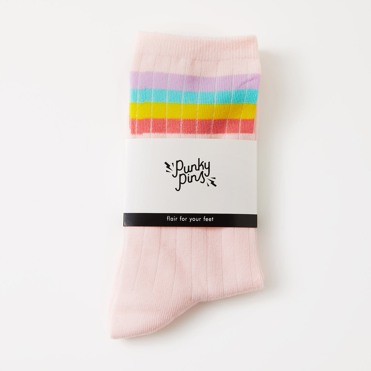 Rainbow Stripe Pink Rib Socks
