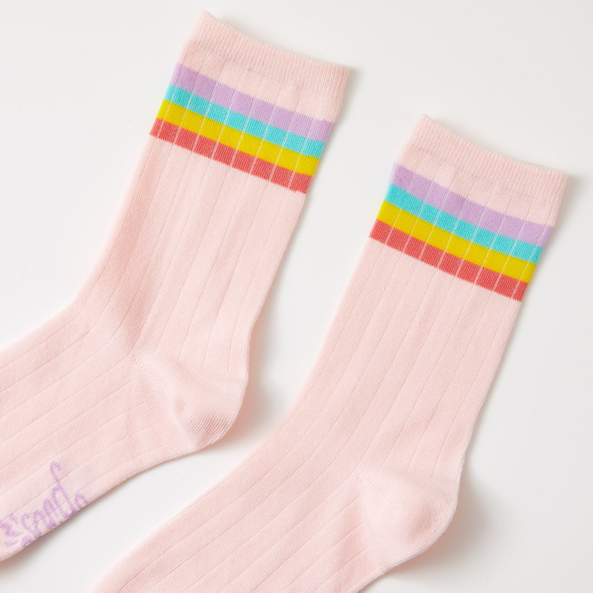 Rainbow Stripe Pink Rib Socks