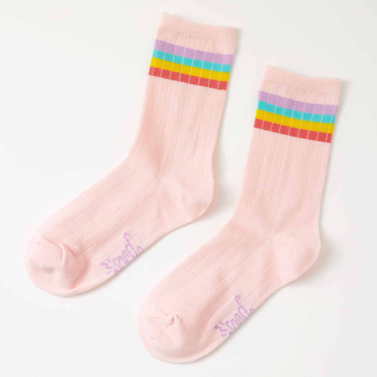Rainbow Stripe Pink Rib Socks