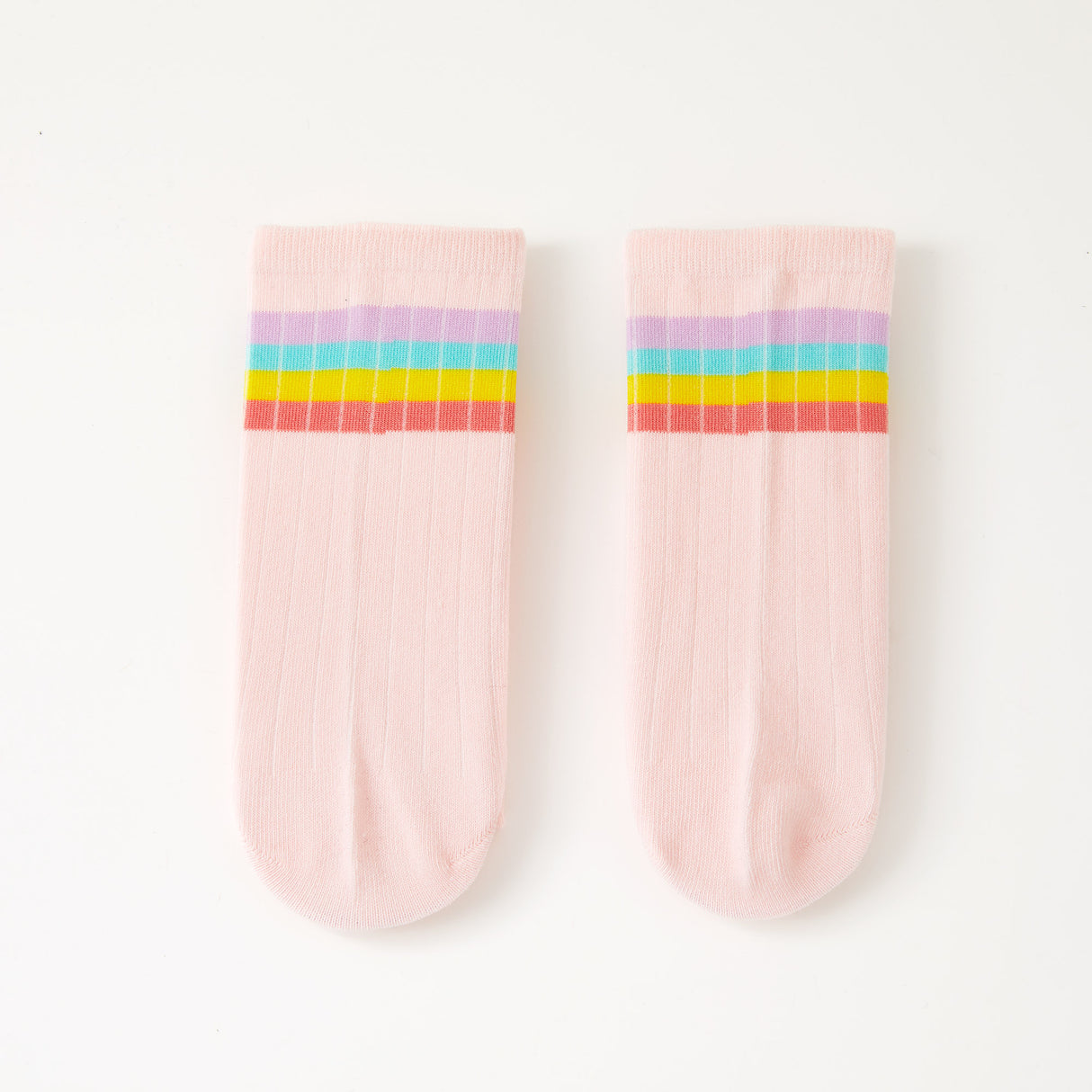 Rainbow Stripe Pink Rib Socks
