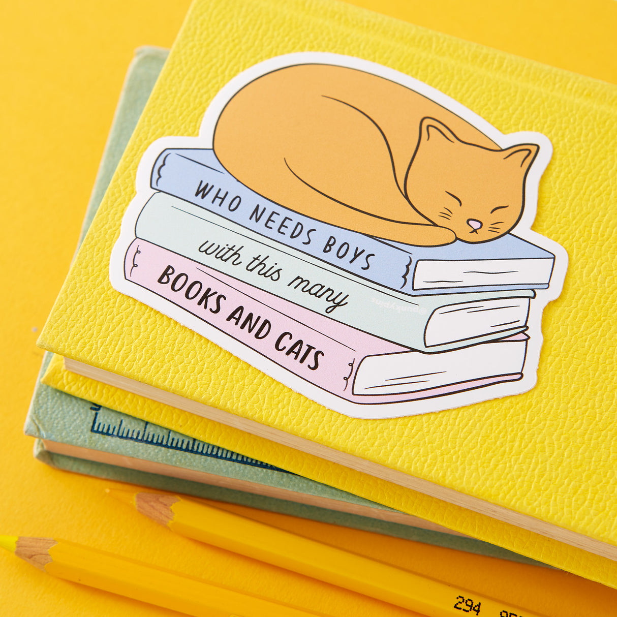 Who Needs Boys with this many Books and Cats Large Vinyl Sticker