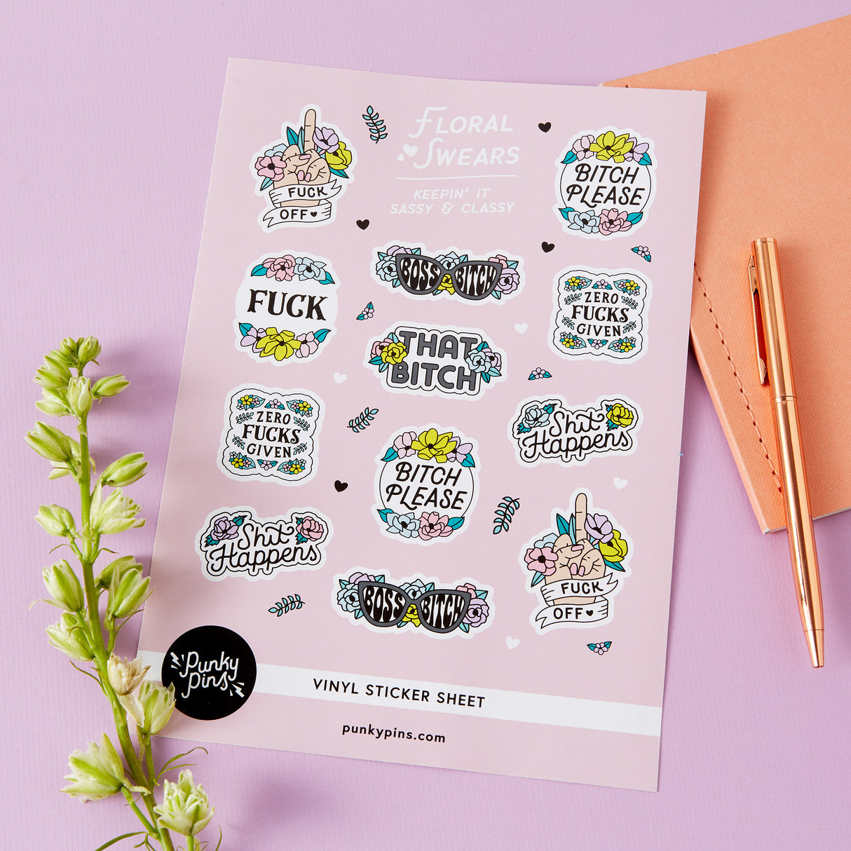 Floral Swears A5 Vinyl Sticker Sheet