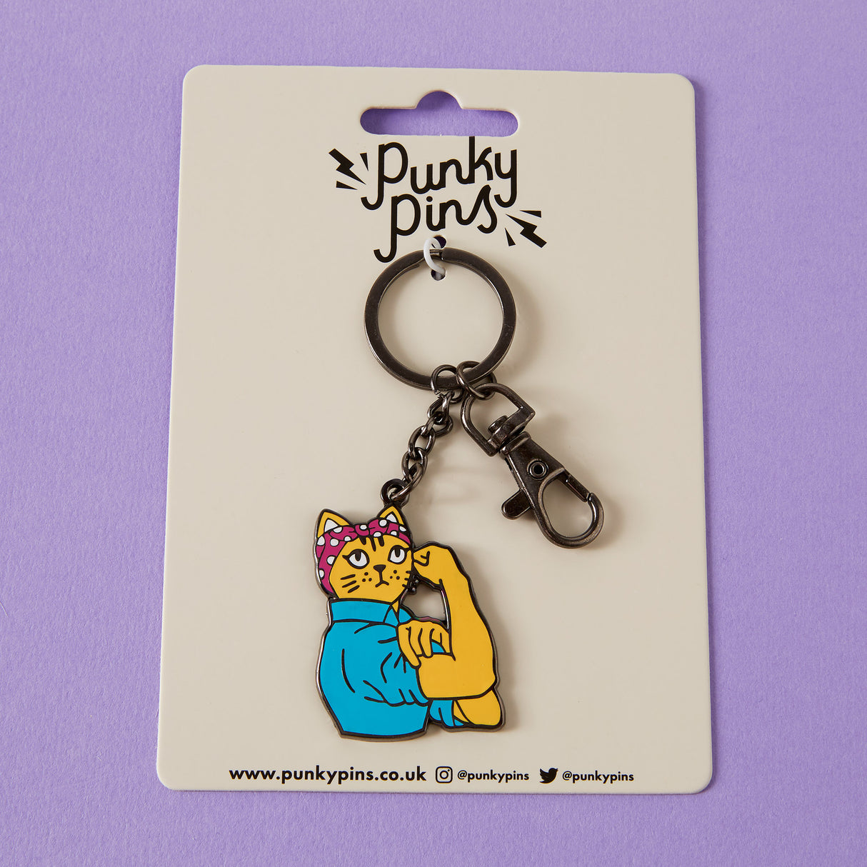 Rosie Riveter Cat Enamel Keyring