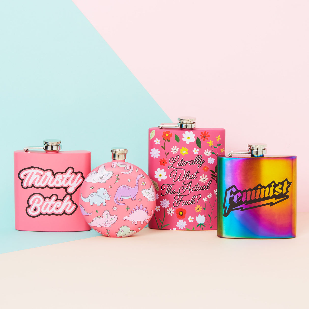 Pastel Pink Dinosaur Hip Flask