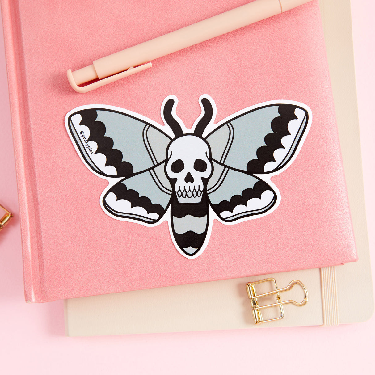 Grey Skull Moth Vinyl Sticker