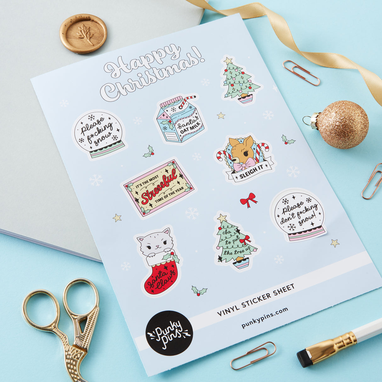 Happy Christmas Vinyl Sticker Sheet A5