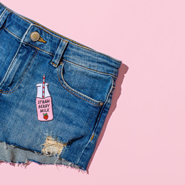 Strawberry Milk Embroidered Iron On Patch