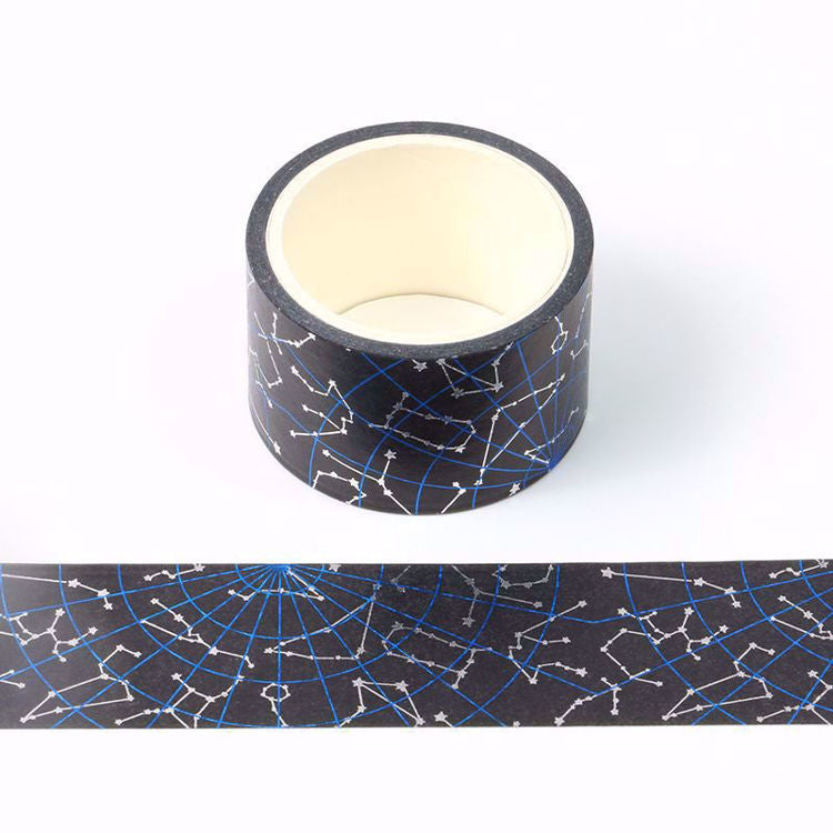 Blue and Silver Foil Constellation Wide Washi Tape