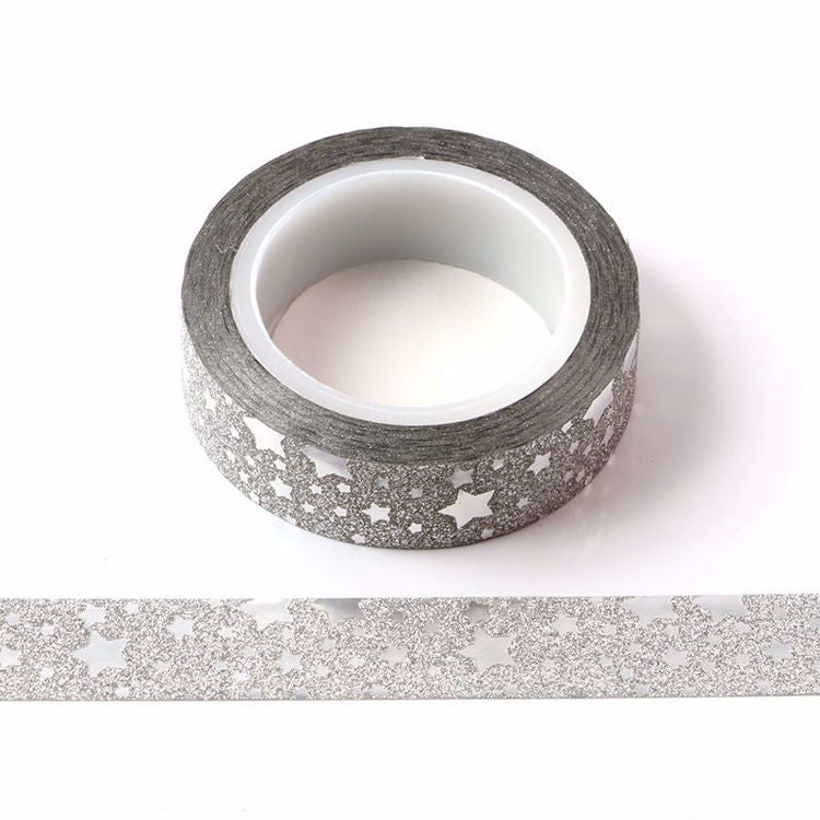 Small Silver Star Glitter Print Washi Tape