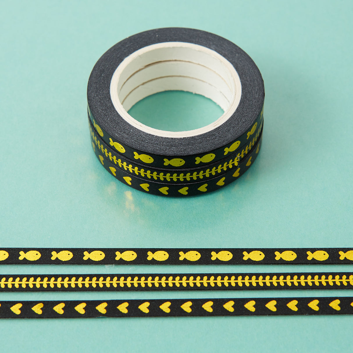 5mm Slim Gold Foil Black Washi Tape - Pack of 3
