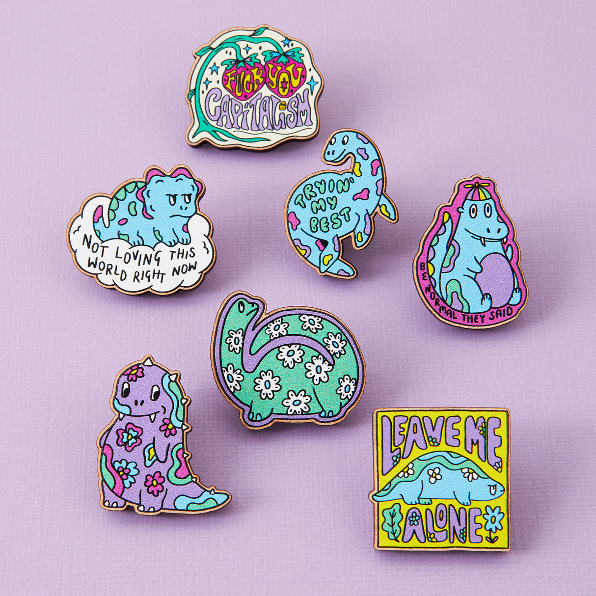 Daisy Print Dinosaur Wooden Eco Pin