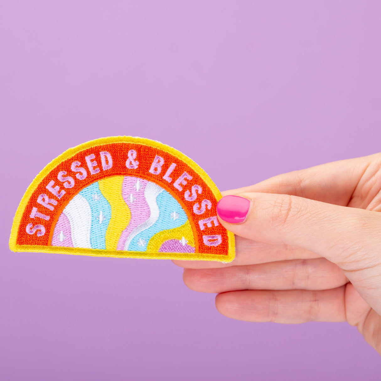 Stressed and Blessed Embroidered Iron On Patch