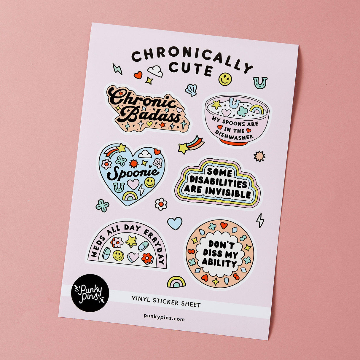 Punky Pins Chronically Cute A5 Vinyl Sticker Sheet