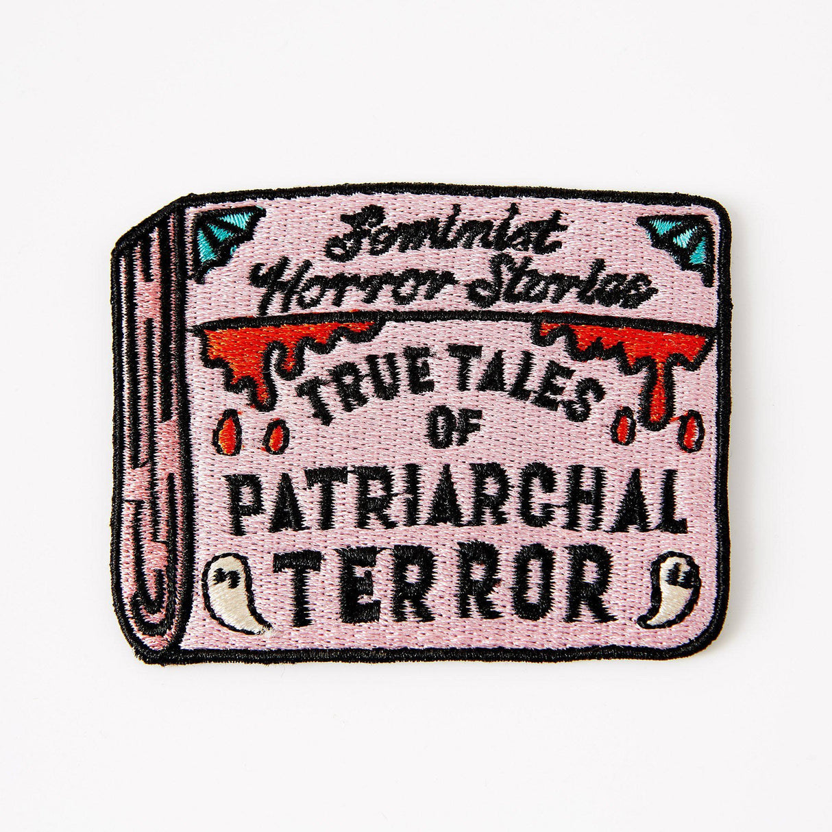 Punky Pins Patriarchal Terror: Feminist Horror Stories Iron on Patch