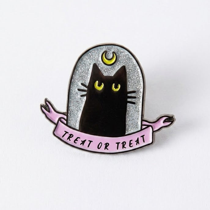 Treat or Treat Black Cat Enamel Pin