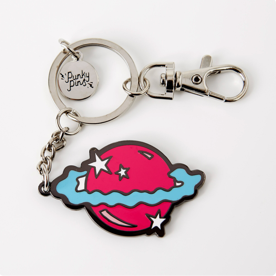 Pink Planet Enamel Keyring