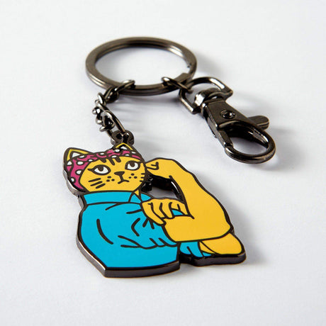 Rosie Riveter Cat Enamel Keyring
