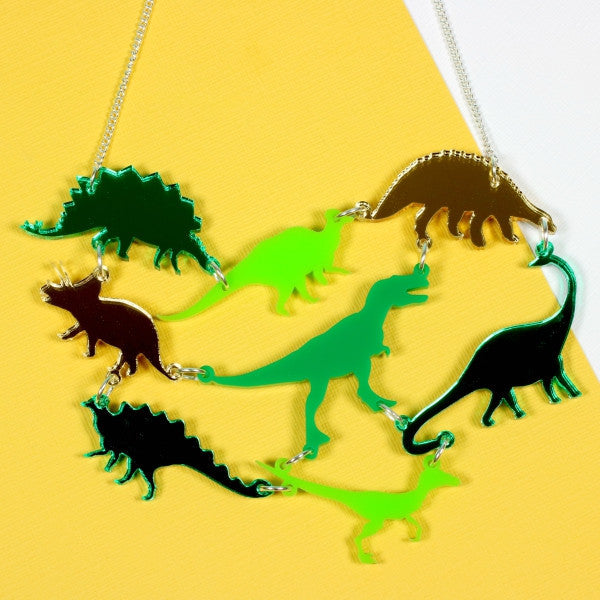 Green Dinosaur Gang Acrylic Necklace