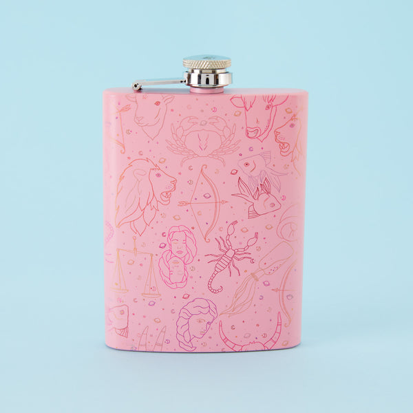 Zodiac Tall Light Pink Hip Flask