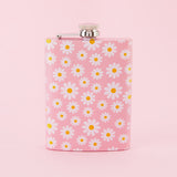 Daisy Print Tall Light Pink Hip Flask