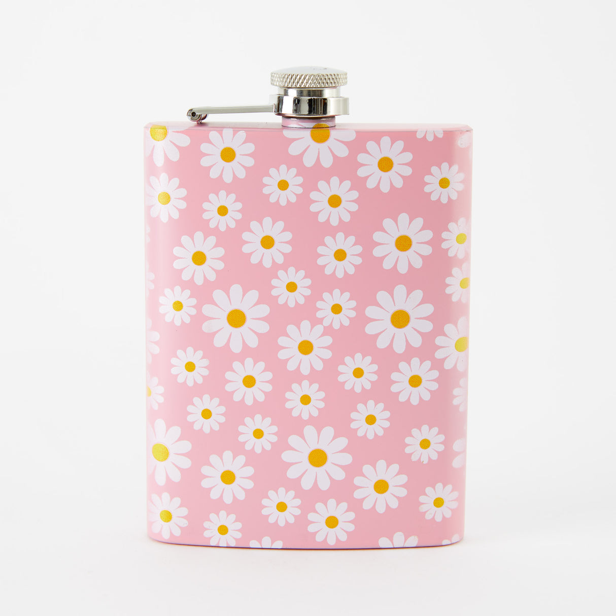 Daisy Print Tall Light Pink Hip Flask