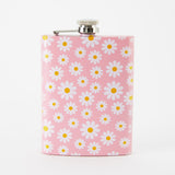 Daisy Print Tall Light Pink Hip Flask