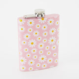 Daisy Print Tall Light Pink Hip Flask
