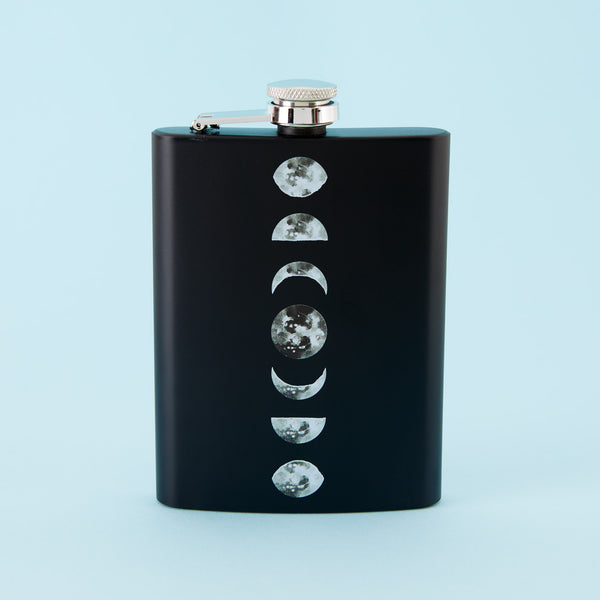 Moon Cycle Tall Black Hip Flask