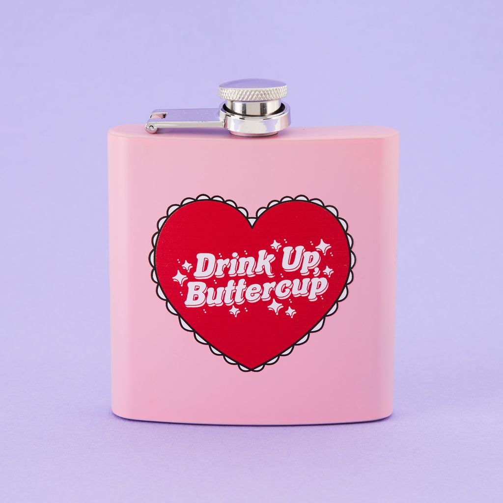 Drink up Buttercup Light Pink Hip Flask