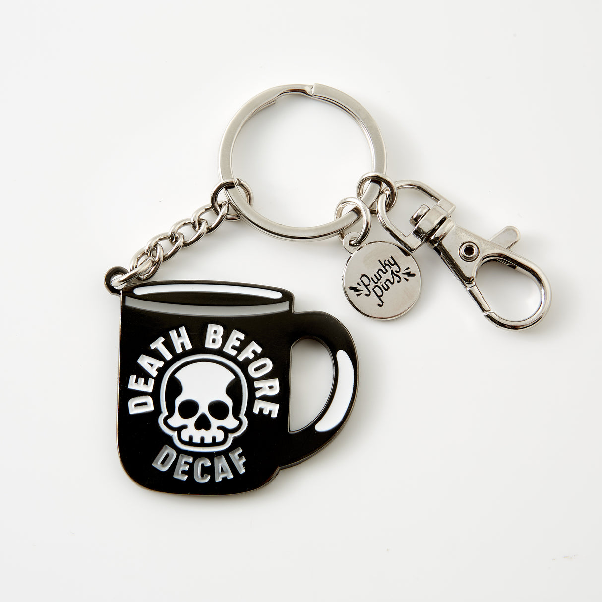 Death Before Decaf Enamel Keyring